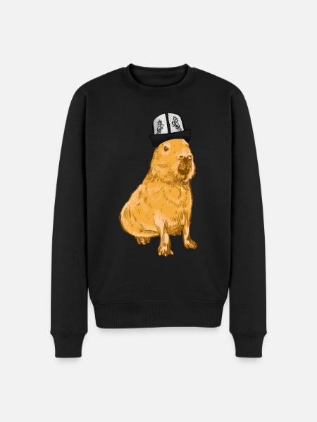 Capybara with funny hat - Men's Premium Organic Jumper - black