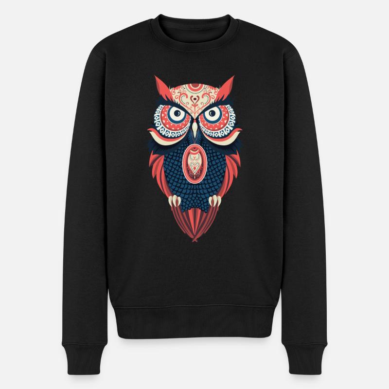 Hippie Eule - Männer Premium Bio Pullover - Schwarz