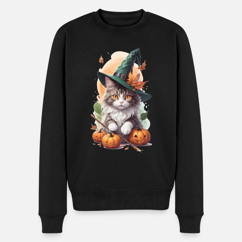 Norwegische Waldkatze Halloween Miau Geschenk - Männer Premium Bio Pullover - Schwarz