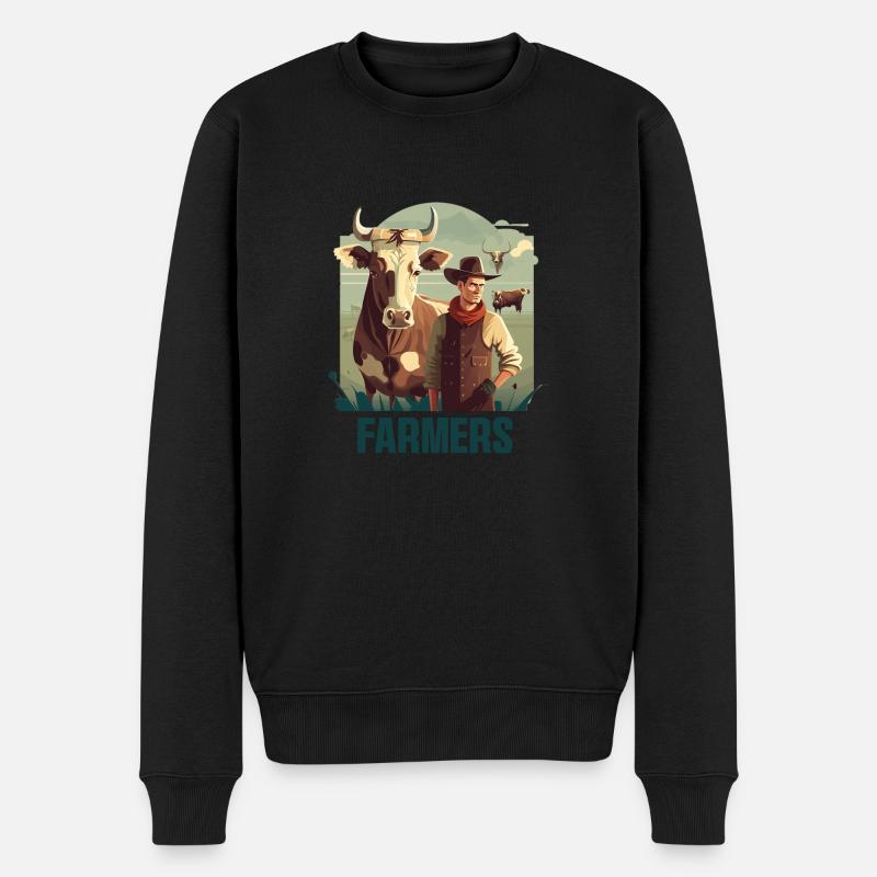 Agriculteur avec vache - Pull Premium bio Homme - noir