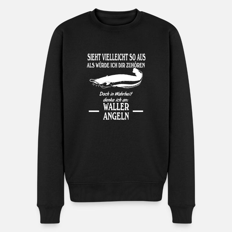 Ich denke an Waller angeln Wels Wallerangeln - Männer Premium Bio Pullover - Schwarz