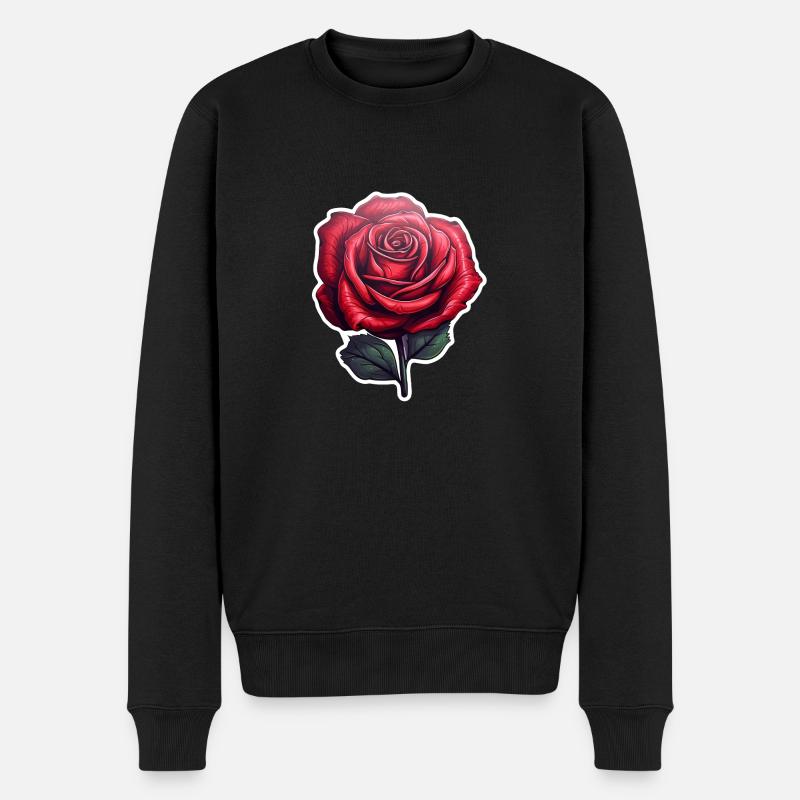 Rose rouge - Pull Premium bio Homme - noir