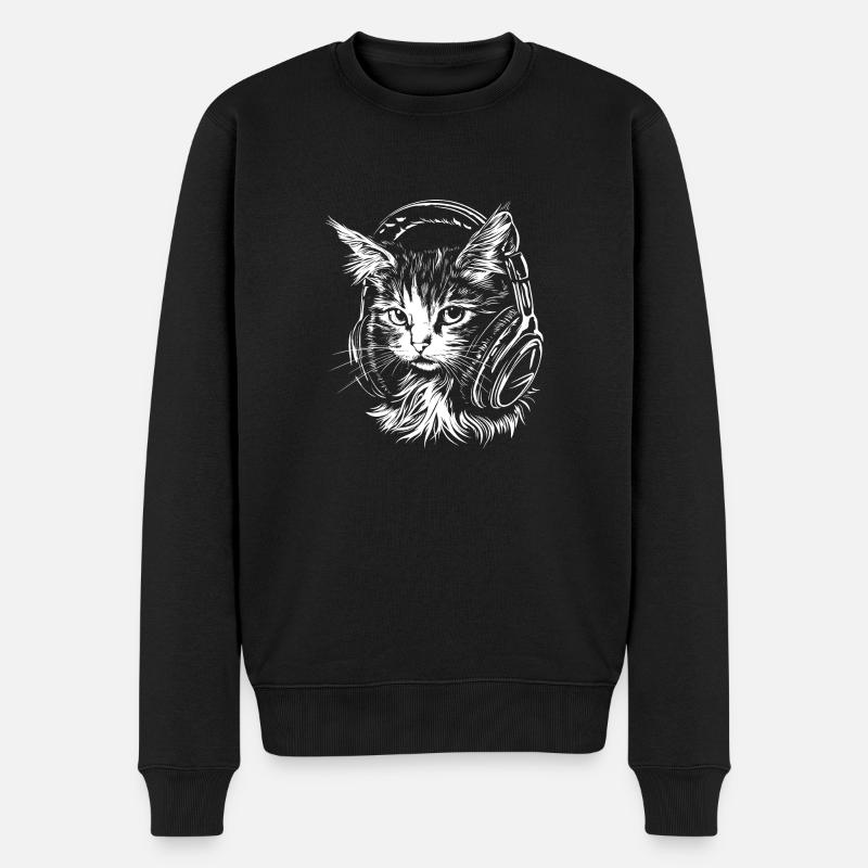 Chat Casque Musique DJ - Pull Premium bio Homme - noir