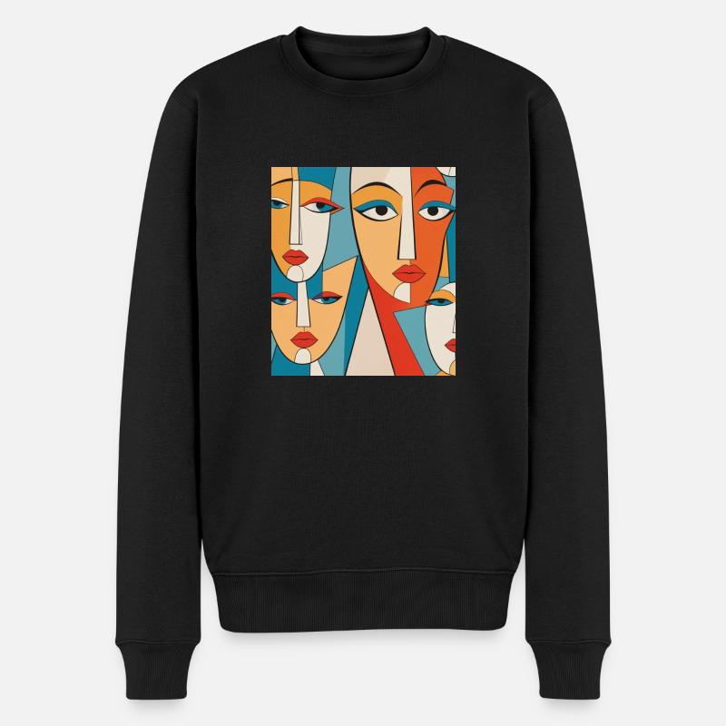 Abstrakte Gesichter - Männer Premium Bio Pullover - Schwarz