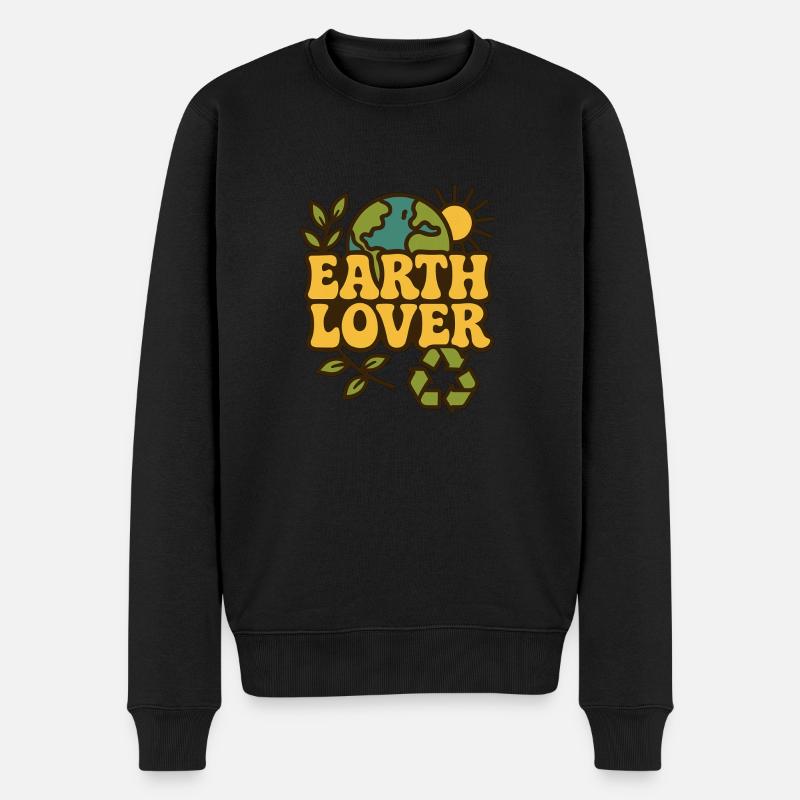 Earth Lover 70er Jahre Hippie Stil - Männer Premium Bio Pullover - Schwarz