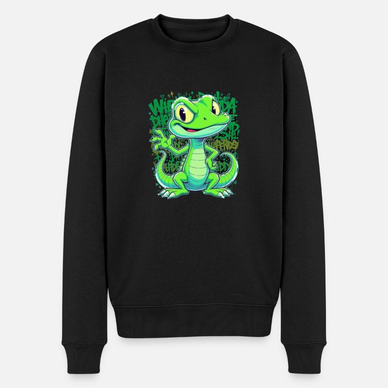 Fröhliche Echse – Witziger Comic Style - Männer Premium Bio Pullover - Schwarz