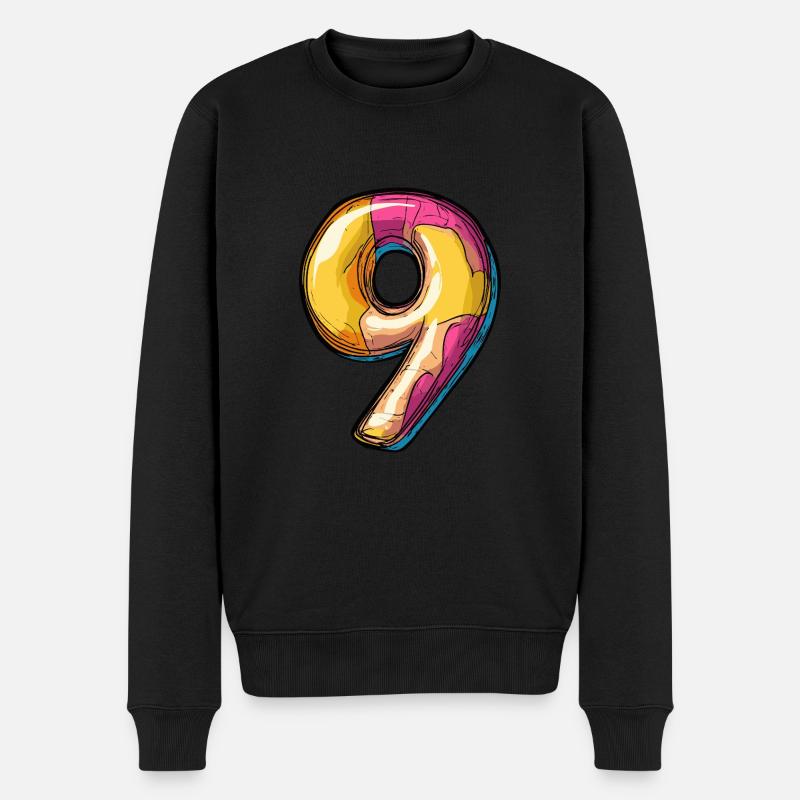9 Zahl Comic - Männer Premium Bio Pullover - Schwarz