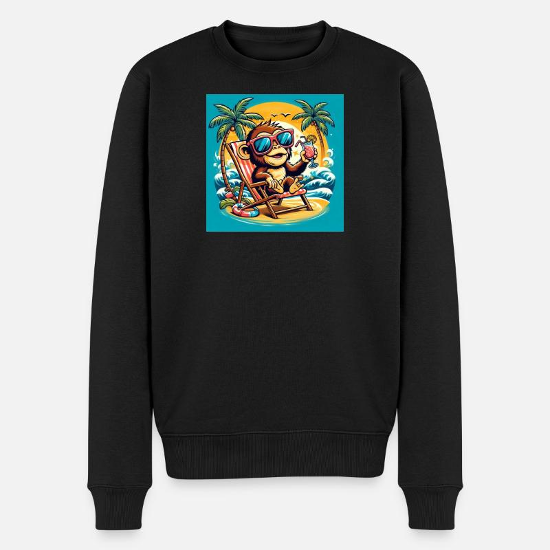 Äffchen am Strand - Männer Premium Bio Pullover - Schwarz