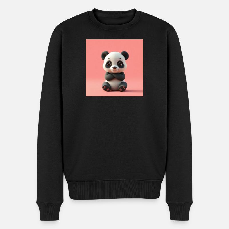 Panda mit Cartoon-Effekt - Männer Premium Bio Pullover - Schwarz