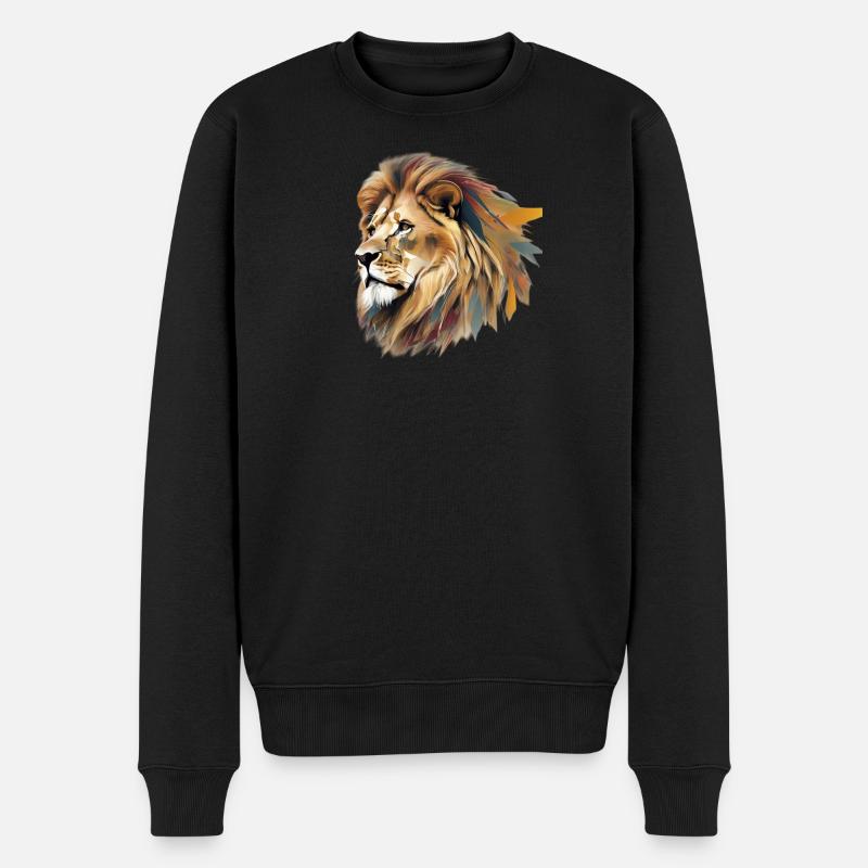 Farbenfroher Löwenkopf - Männer Premium Bio Pullover - Schwarz