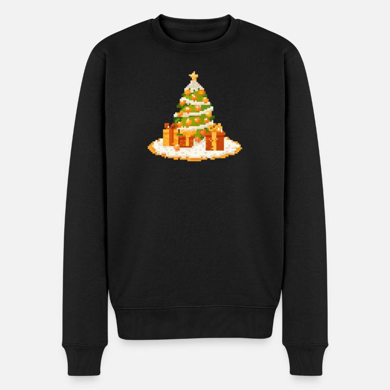 Pixelkunst Tannenbaum mit Geschenken - Männer Premium Bio Pullover - Schwarz