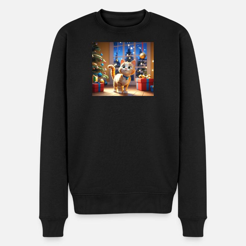 Cartoon Frohe Weihnachten Katze Geschenk - Männer Premium Bio Pullover - Schwarz