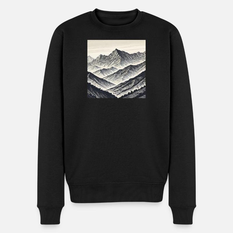 Linienberge der Schatten - Männer Premium Bio Pullover - Schwarz