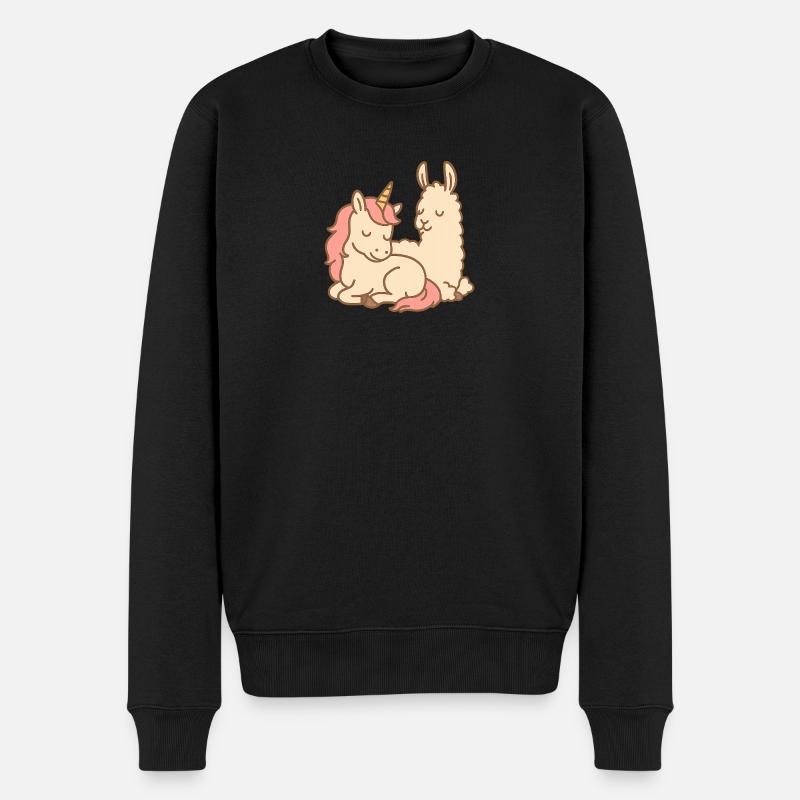Schlafendes Einhorn und Lama - Männer Premium Bio Pullover - Schwarz