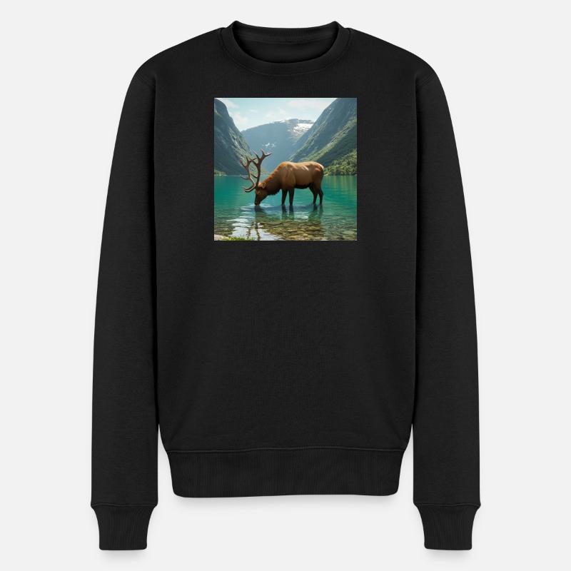 Alpenhirsch am ruhigen See - Männer Premium Bio Pullover - Schwarz