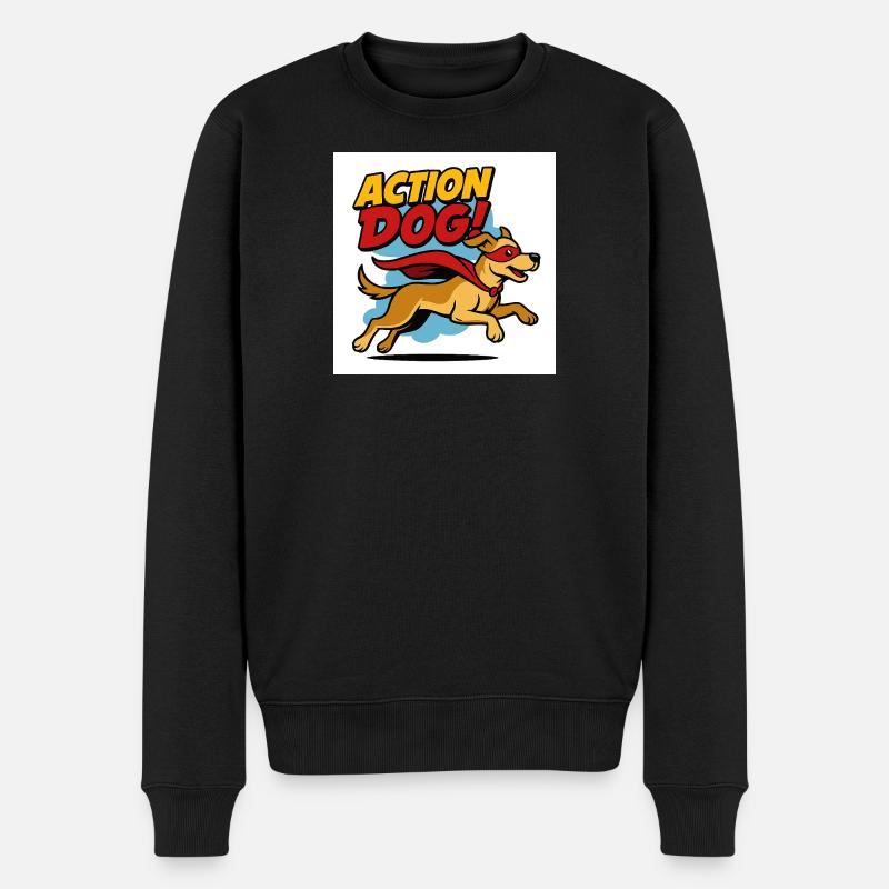 Action Hund Superheld - Männer Premium Bio Pullover - Schwarz