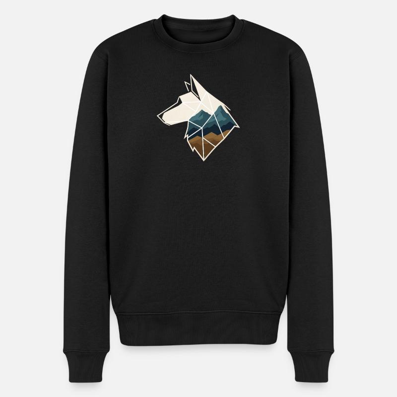 Geometrischer Wolf - Männer Premium Bio Pullover - Schwarz