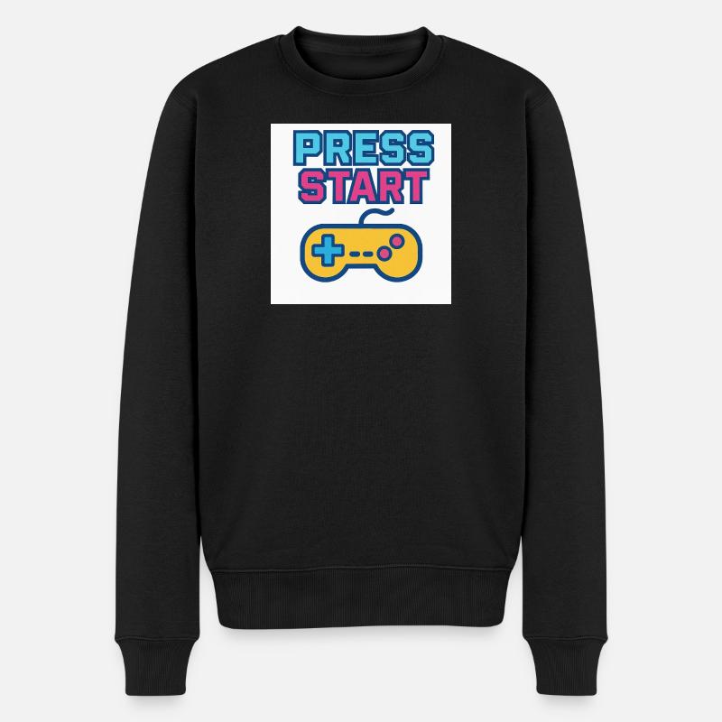 Press Start Gaming Grafik Vintage - Männer Premium Bio Pullover - Schwarz