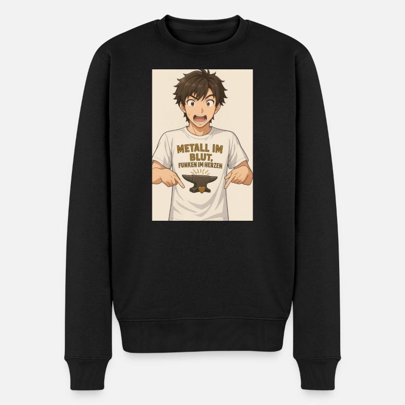 Anime Figur Detail T-Shirt - Männer Premium Bio Pullover - Schwarz