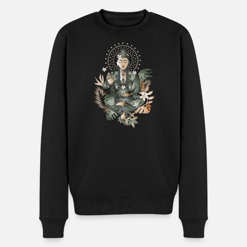 Buddha mit exotischen Blüten & Pflanzen - Männer Premium Bio Pullover - Schwarz