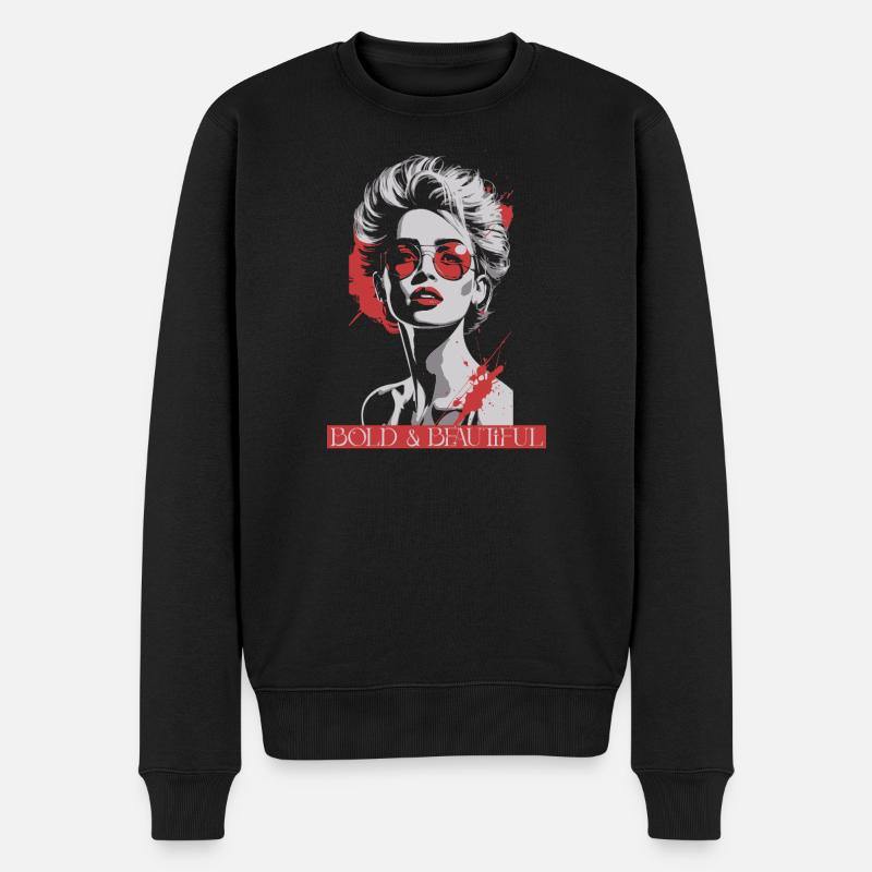 Weibliche Pop-Art-Ikone mit rotem Akzent - Männer Premium Bio Pullover - Schwarz