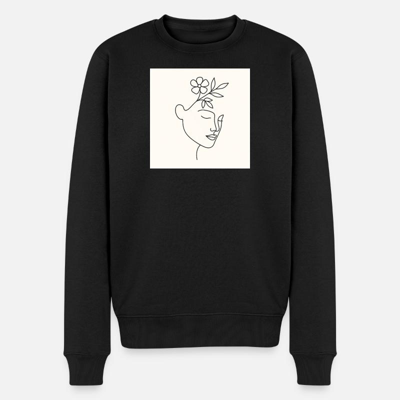 Floral Serenity – Minimalistisches Line Art Portrait - Männer Premium Bio Pullover - Schwarz