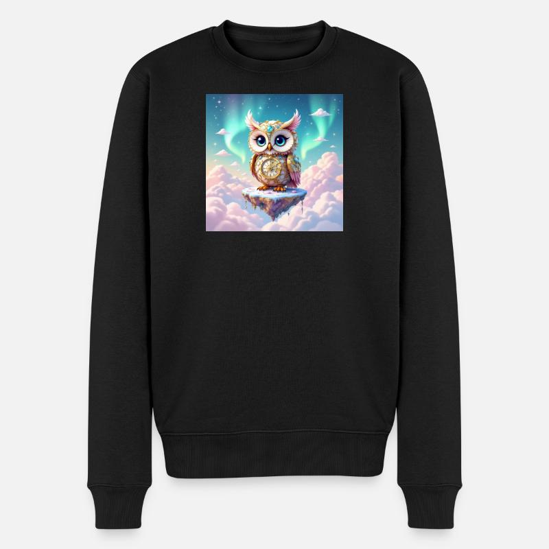 Entzückende Fantasieeule mitten in den Wolken - Männer Premium Bio Pullover - Schwarz