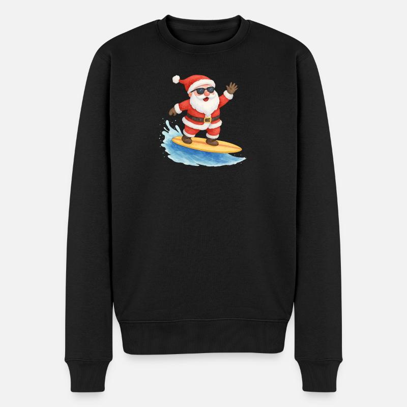 Cool Santa Surfer Christmas Design - Männer Premium Bio Pullover - Schwarz