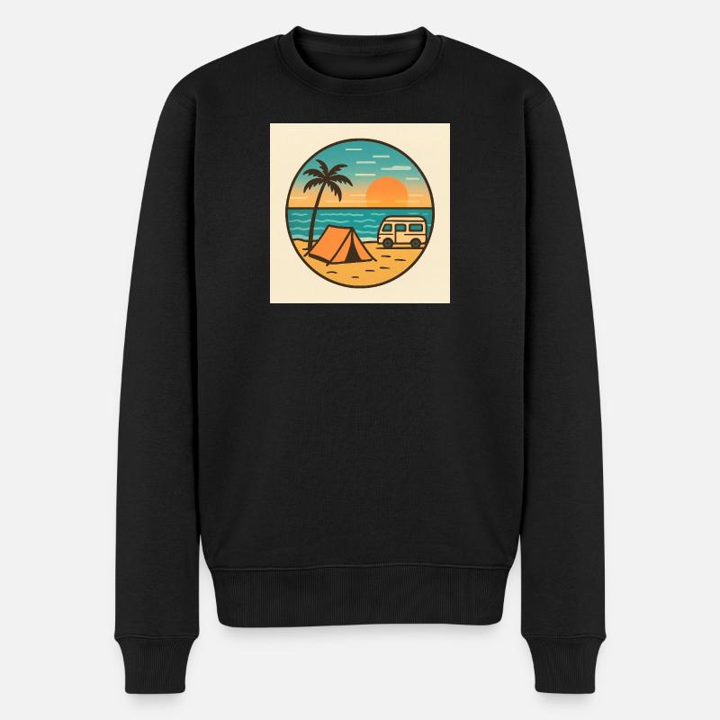 Coucher de soleil sur la plage avec tente - Pull Premium bio Homme - noir