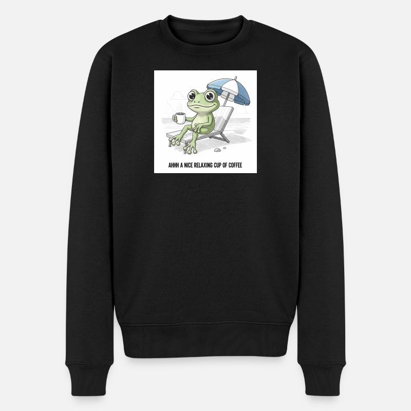 Frosch Strand Kaffee Chill - Männer Premium Bio Pullover - Schwarz