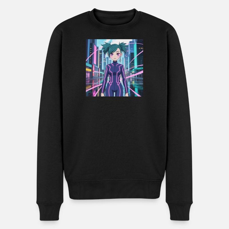 Neon Cybersuit Lichtlinien - Männer Premium Bio Pullover - Schwarz