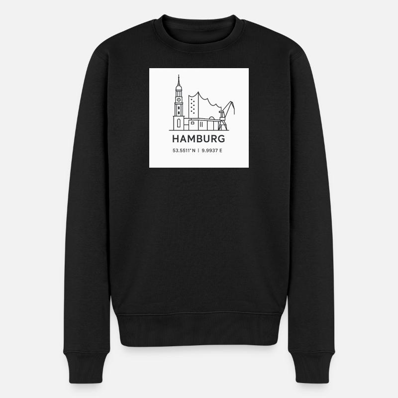 Hamburg Linienkunst Silhouette Wahrzeichen - Männer Premium Bio Pullover - Schwarz