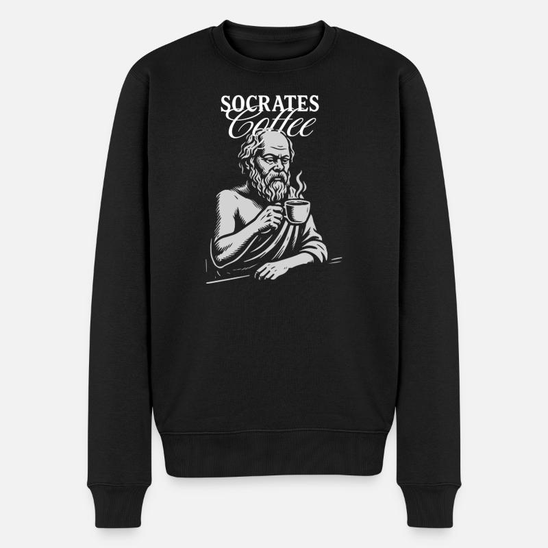 Sokrates Kaffee Porträt - Männer Premium Bio Pullover - Schwarz