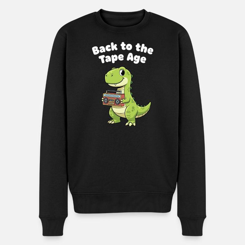 Dino Retro Tape Ära - Männer Premium Bio Pullover - Schwarz
