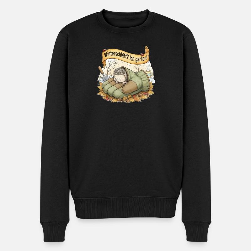 Igel schläft in Gartenhandschuh "Winterschläft? Ic - Männer Premium Bio Pullover - Schwarz