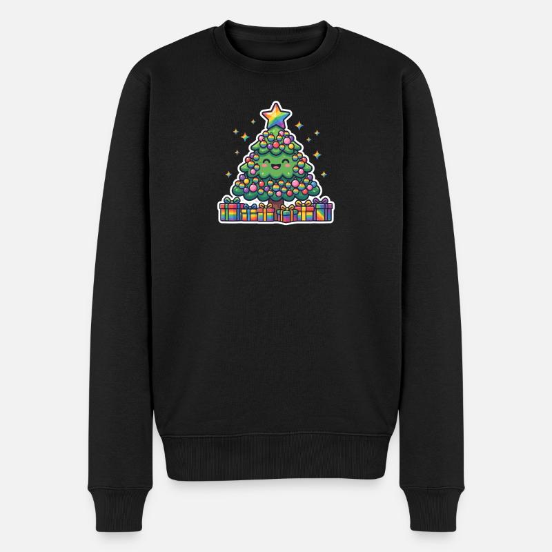 Fröhlicher Regenbogen-Weihnachtsbaum niedlich - Männer Premium Bio Pullover - Schwarz