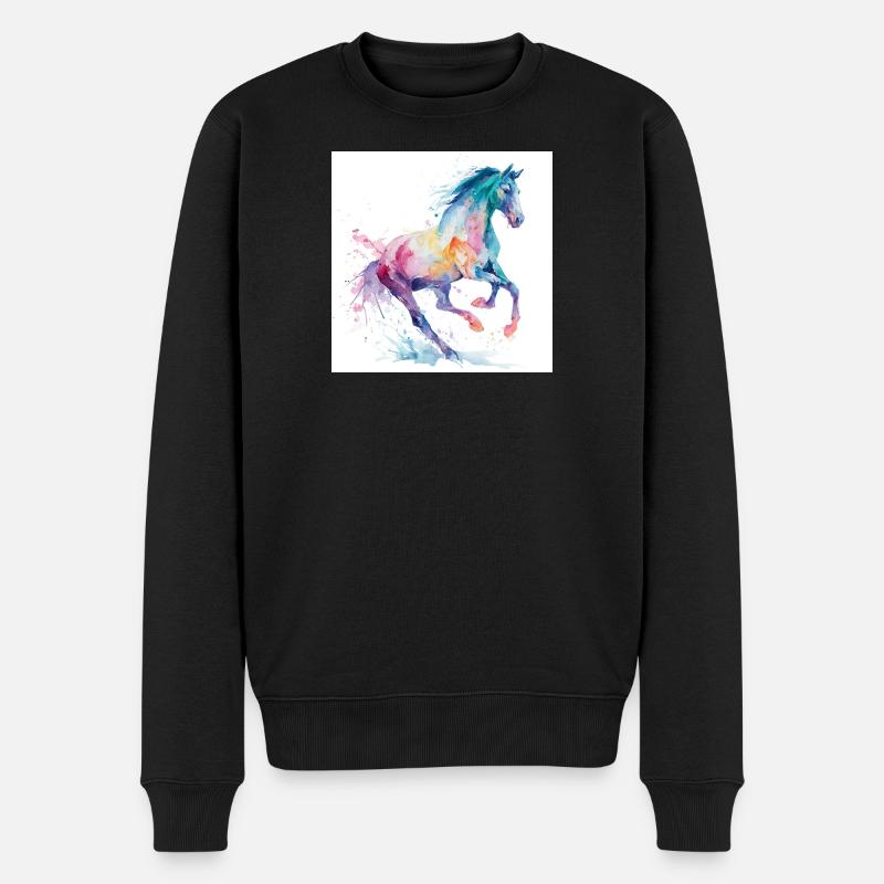 Cheval aquarelle arc-en-ciel - Pull Premium bio Homme - noir