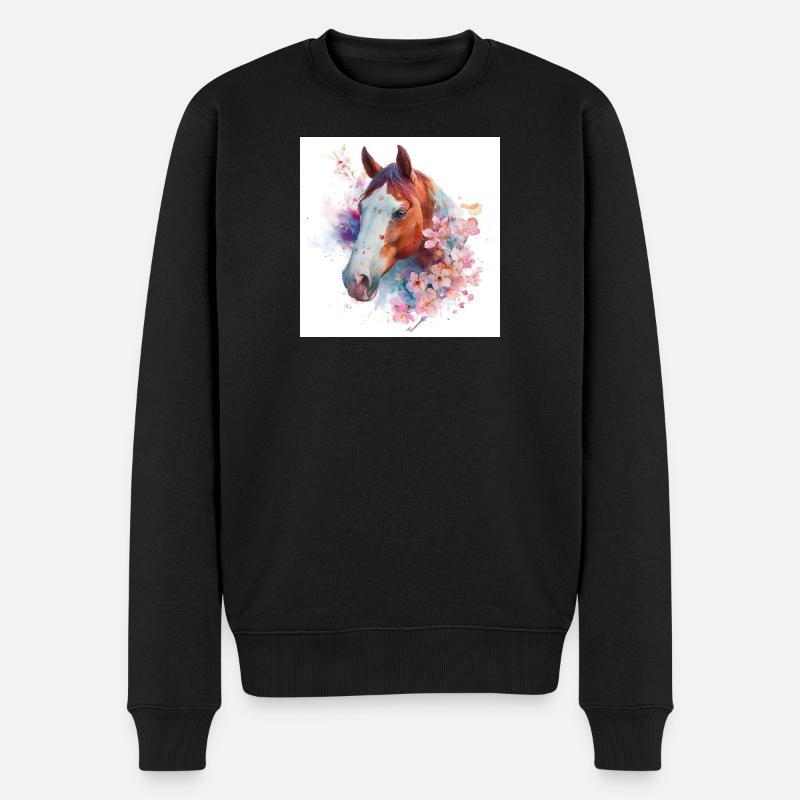 Aquarell Pferdeblüte - Männer Premium Bio Pullover - Schwarz