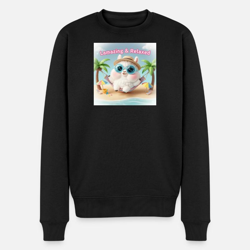 Llama Relax Beach Blaue Brille - Männer Premium Bio Pullover - Schwarz