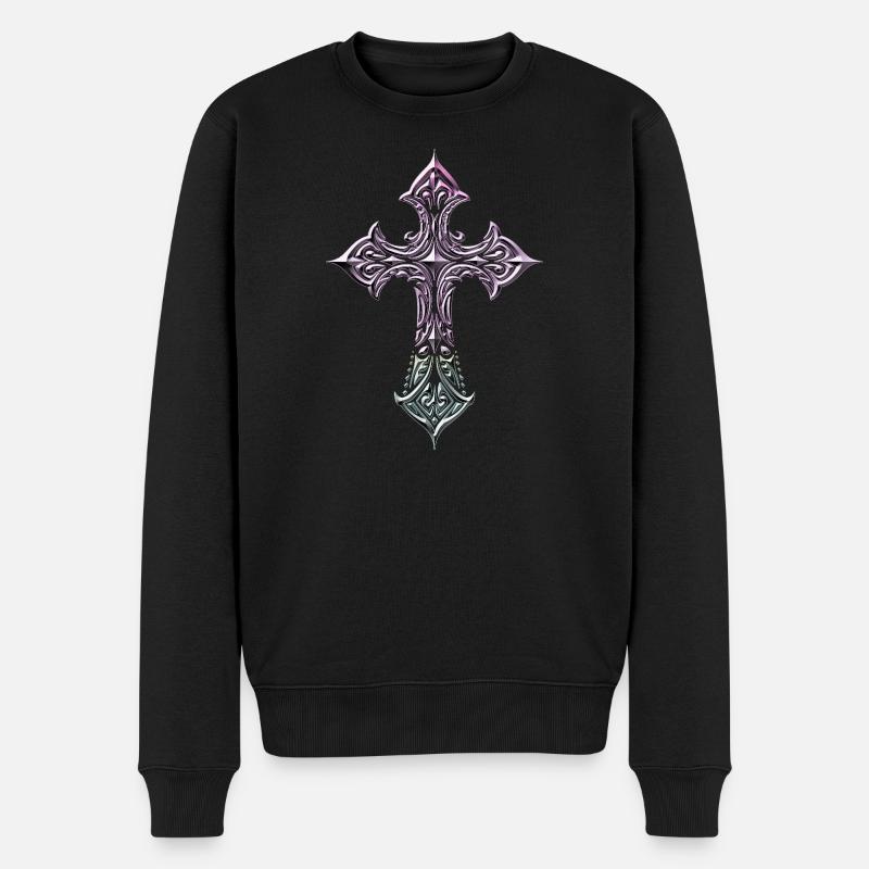 Croix en filigrane irisé - Pull Premium bio Homme - noir