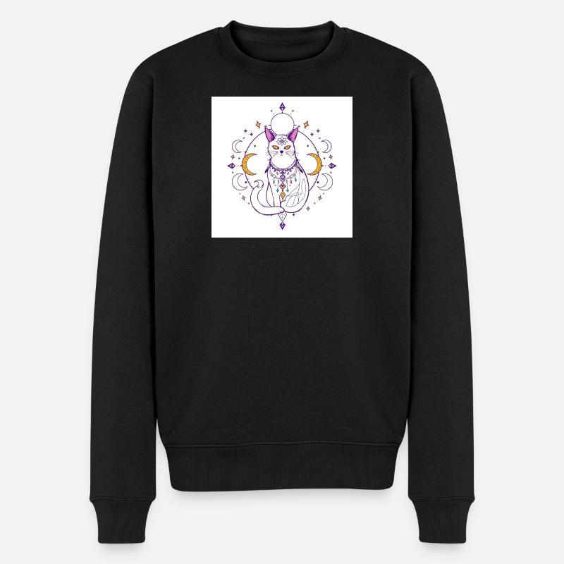 mystisch-Katze-Mond-himmlisch-A - Männer Premium Bio Pullover - Schwarz