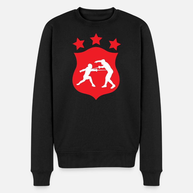 Fecht-Silhouetten-Duell und Kampfwappen - Männer Premium Bio Pullover - Schwarz