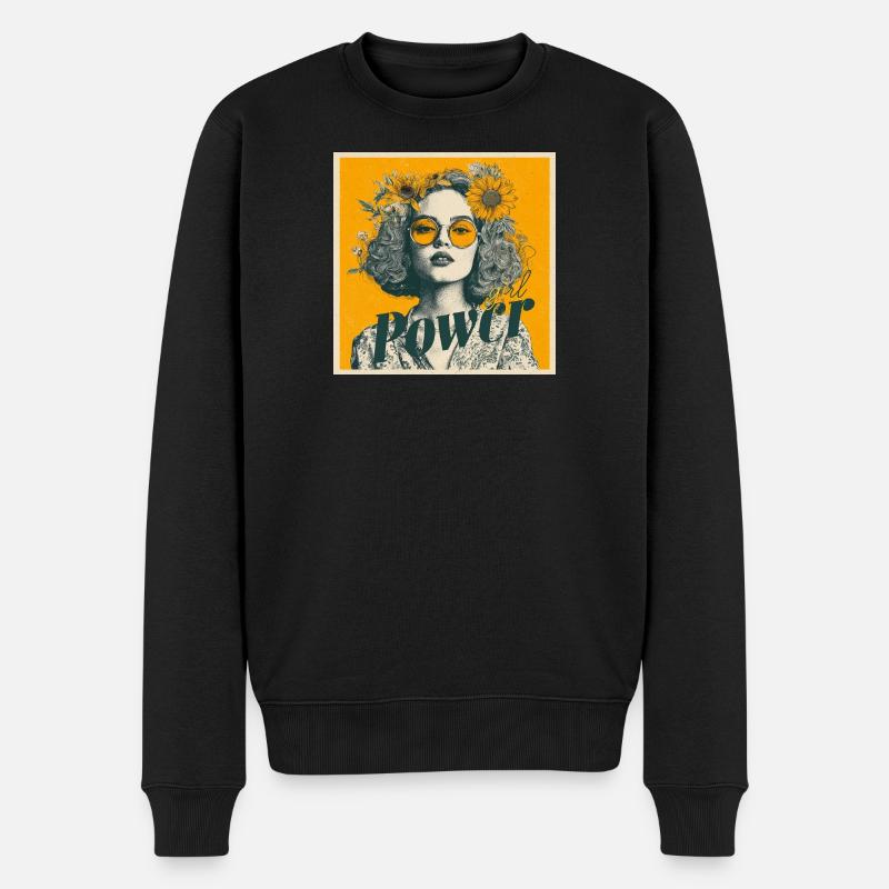 Power! Girl! Sunflower! - Männer Premium Bio Pullover - Schwarz