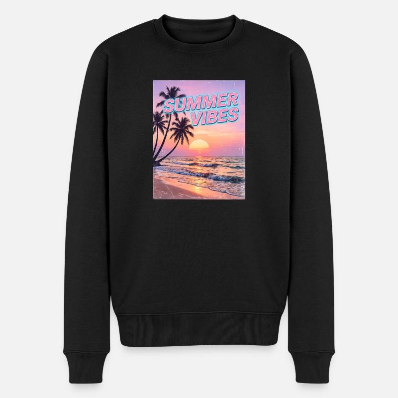 Sommervibes Retro Sunset Beach - Männer Premium Bio Pullover - Schwarz