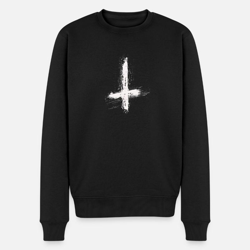 Croix inversée dessinée blanc - Pull Premium bio Homme - noir