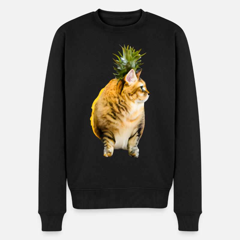 Kawaii Ananas-Katze - Männer Premium Bio Pullover - Schwarz