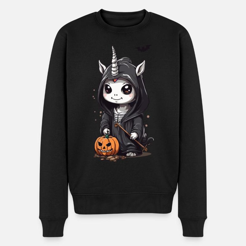 Kawaii Halloween Einhorn Sensenmann Design - Männer Premium Bio Pullover - Schwarz