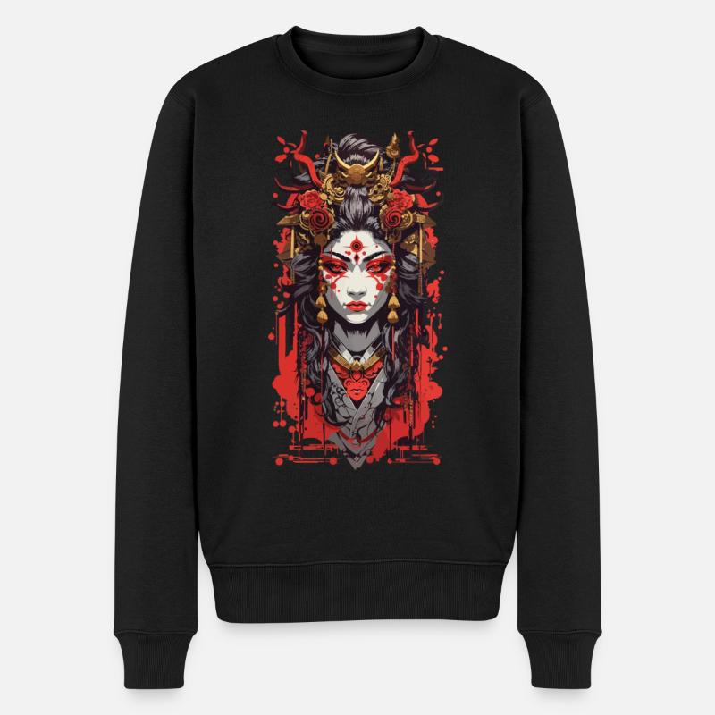 Oni Dämon Manga Aesthetic Retro Kunst Design - Männer Premium Bio Pullover - Schwarz