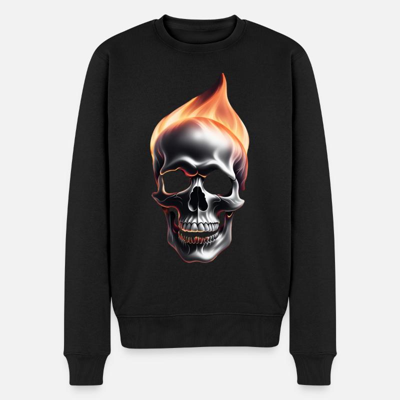 Crâne en feu - Pull Premium bio Homme - noir