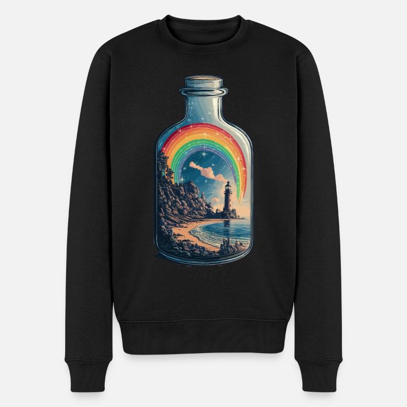 Regenbogen über Leuchtturm Küste für einen - Männer Premium Bio Pullover - Schwarz